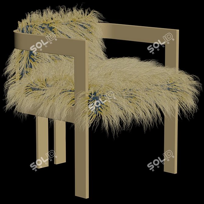 Luxury Mongolian Fur Kingpin Dining Chair 3D model image 6