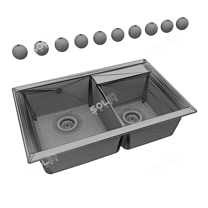 Modern Double Bowl Kitchen Sink 3D model image 2