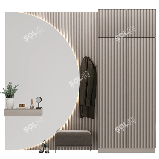 Modern Hallway Composition with Decorative Wall Panel and Mirror 3D model image 3