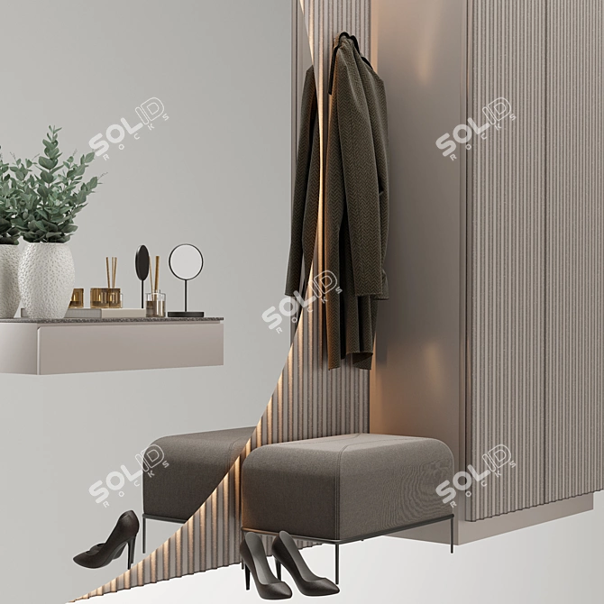 Modern Hallway Composition with Decorative Wall Panel and Mirror 3D model image 4