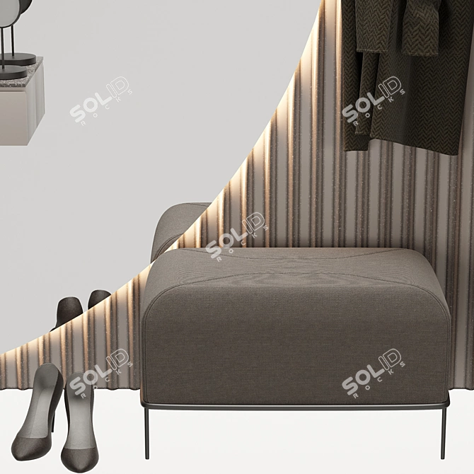 Modern Hallway Composition with Decorative Wall Panel and Mirror 3D model image 1