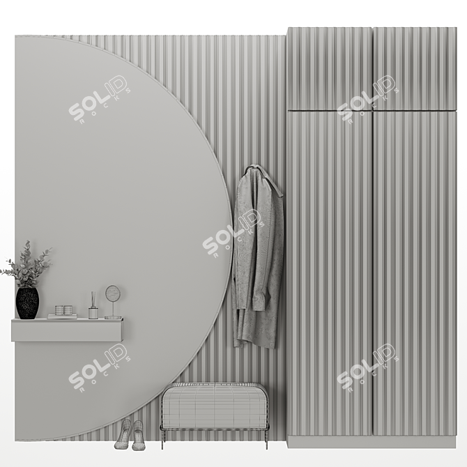 Modern Hallway Composition with Decorative Wall Panel and Mirror 3D model image 2