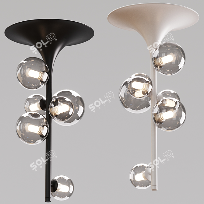 Modern Pendant Lights: Black & White, 610mm Height, 300mm Diameter 3D model image 1