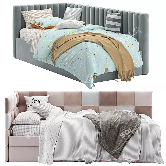 Modern Corner Bed with Elegant Panels 3D model image 1