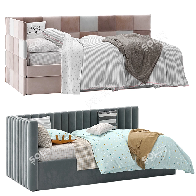 Modern Corner Bed with Elegant Panels 3D model image 4