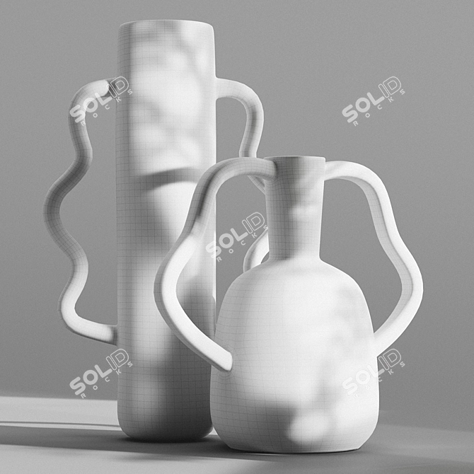 Title: Terracotta Vases with Decorative Handles - Set of 2 3D model image 7