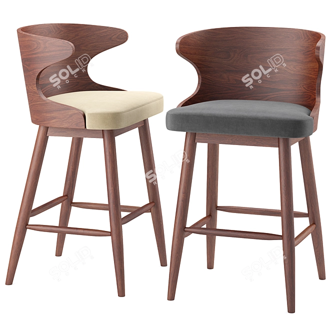 Kamryn Mid-Century Bar Stools: Quality, Style, and Comfort 3D model image 2