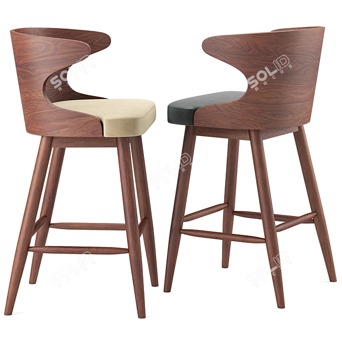 Kamryn Mid-Century Bar Stools: Quality, Style, and Comfort 3D model image 3
