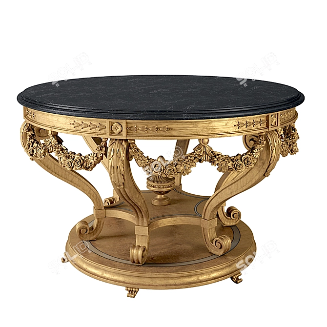 Hand-Carved Marble Round Table 3D model image 1