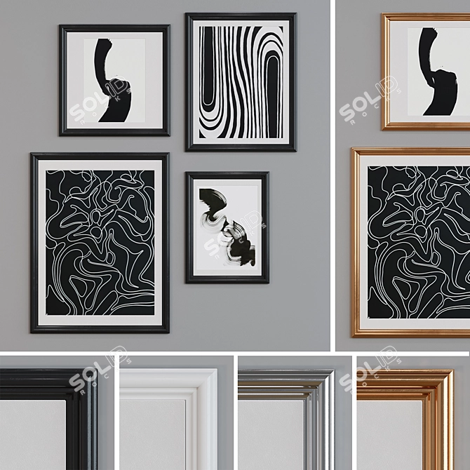 Modern Minimalist 4-Piece Picture Frame Set 3D model image 1