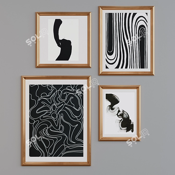 Modern Minimalist 4-Piece Picture Frame Set 3D model image 4