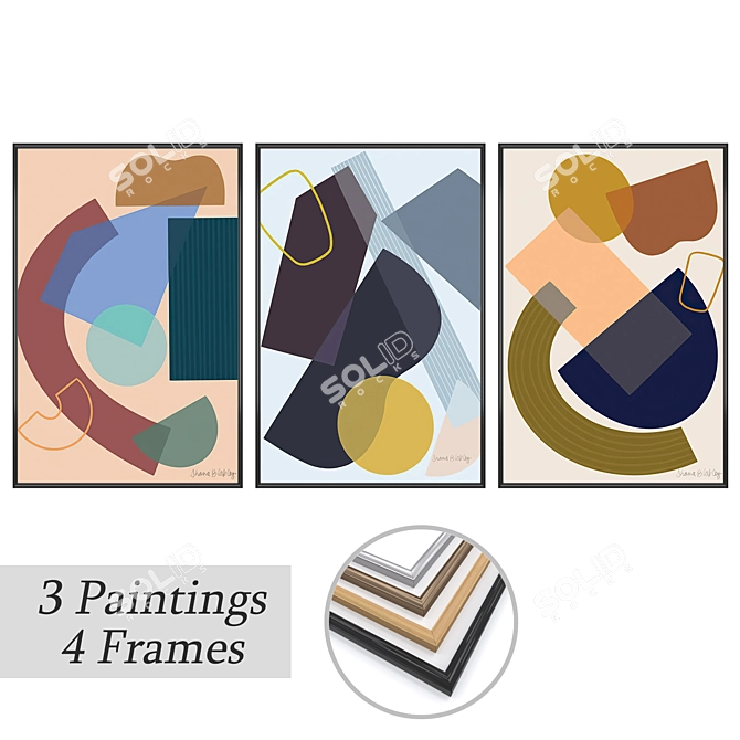 Elegant Framed Paintings Set 3D model image 1