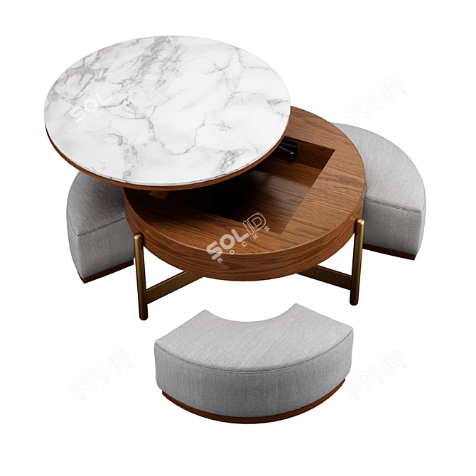Transforming Coffee Table with 3 Stools 3D model image 2