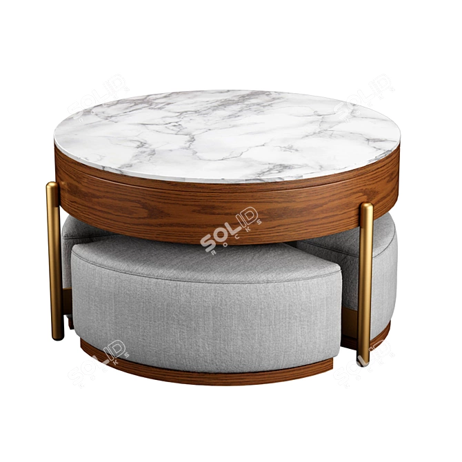 Transforming Coffee Table with 3 Stools 3D model image 4