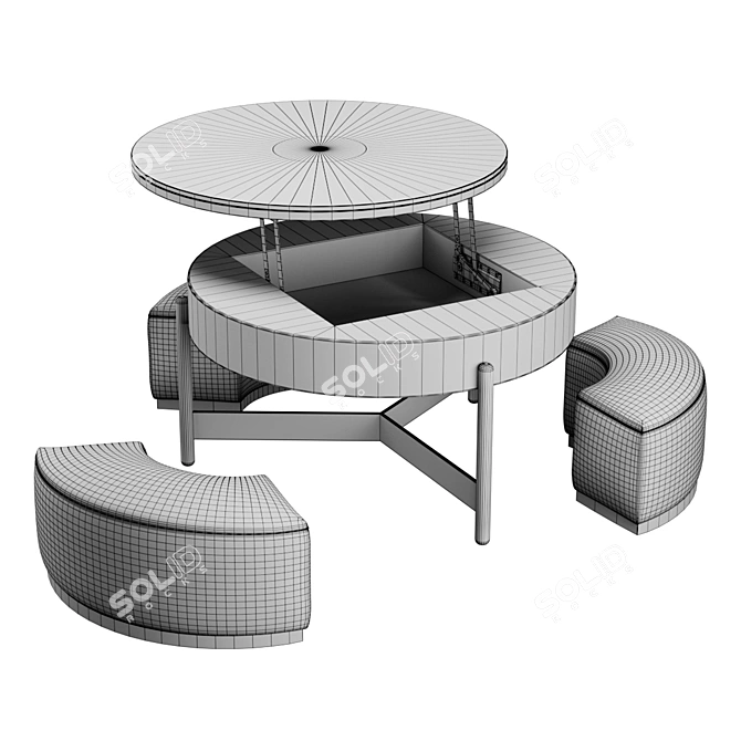 Transforming Coffee Table with 3 Stools 3D model image 5