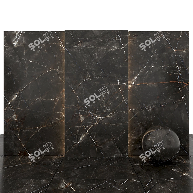 Sleek Black Pulpis Marble: Versatile Textured Tiles 3D model image 1