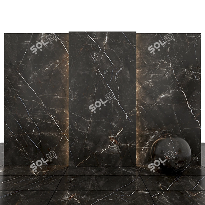 Sleek Black Pulpis Marble: Versatile Textured Tiles 3D model image 2