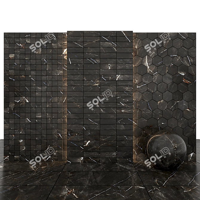 Sleek Black Pulpis Marble: Versatile Textured Tiles 3D model image 3