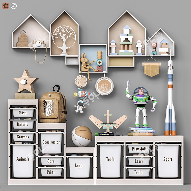 Kids' Storage and Accessories Set 3D model image 1