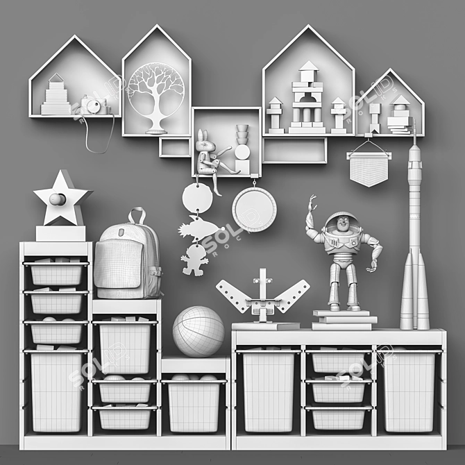 Kids' Storage and Accessories Set 3D model image 5