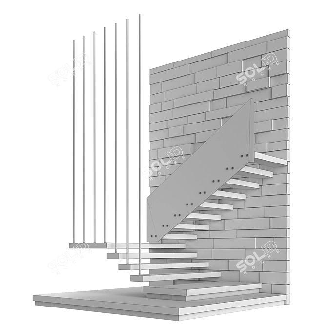 Modern Staircase 4: Stone, Glass & Metal 3D model image 4