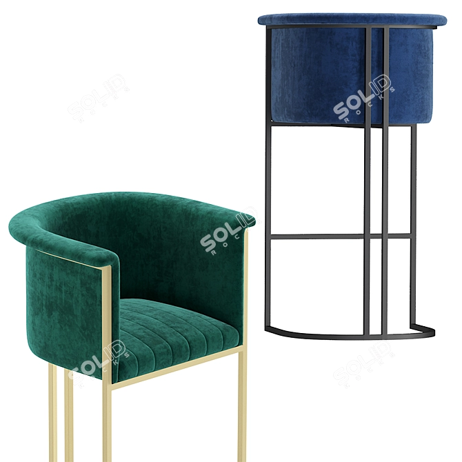 Velvet Modern Barstool 3D model image 4