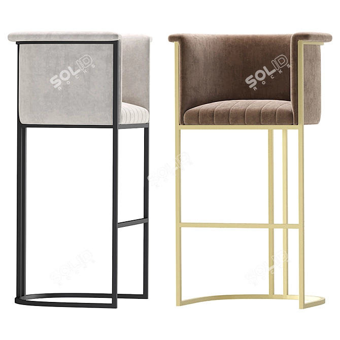 Velvet Modern Barstool 3D model image 5