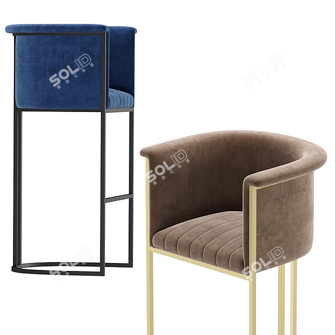 Velvet Modern Barstool 3D model image 6