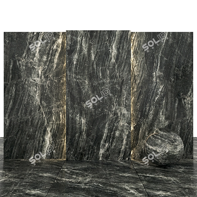 Elegant Black Mirror Marble Slabs 3D model image 1