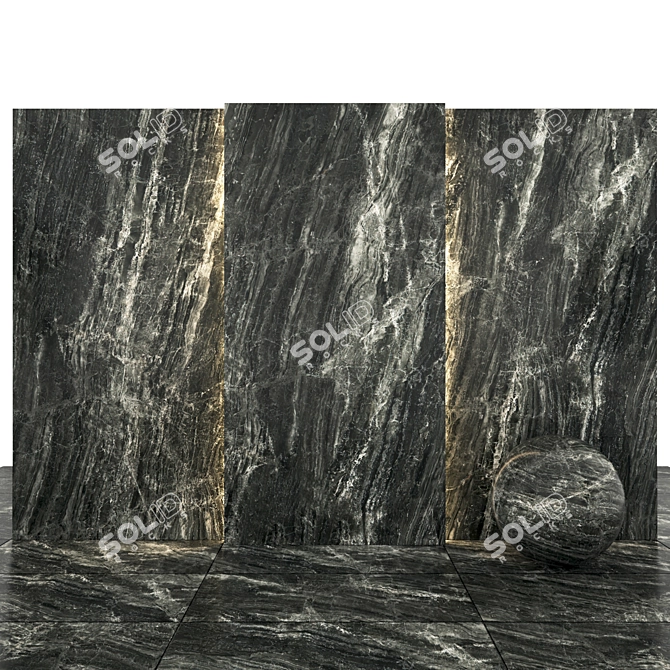 Elegant Black Mirror Marble Slabs 3D model image 2