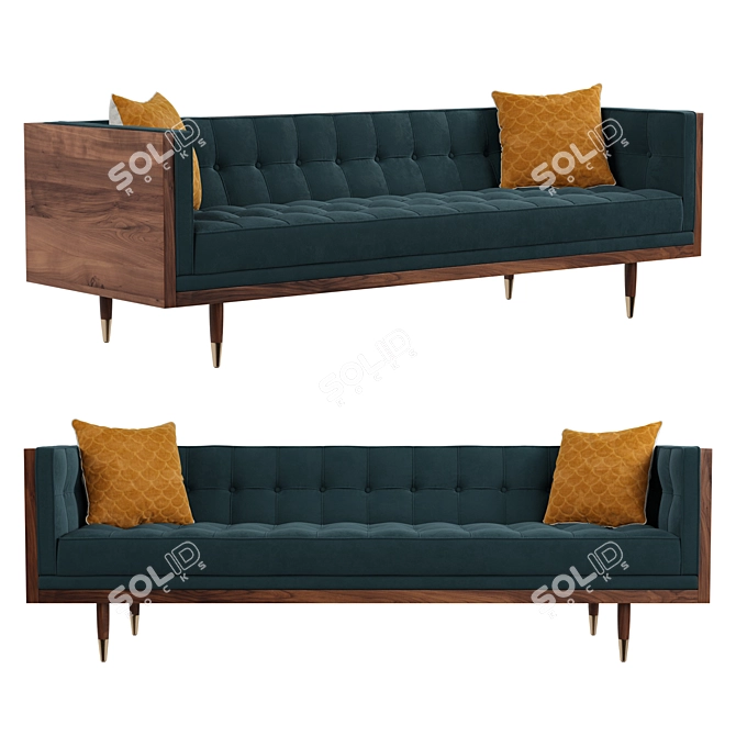 Walnut Neptune Velvet Woodrow Box Sofa 3D model image 1