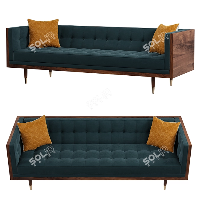 Walnut Neptune Velvet Woodrow Box Sofa 3D model image 2