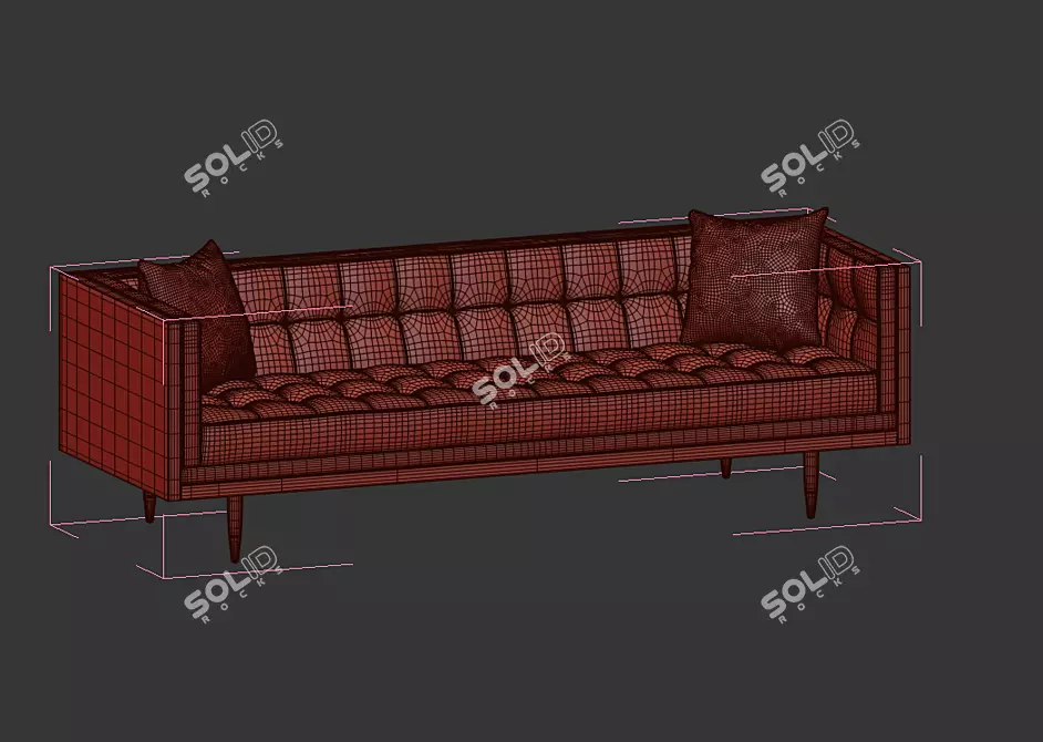 Walnut Neptune Velvet Woodrow Box Sofa 3D model image 4