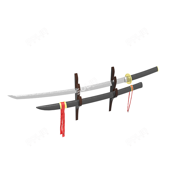 Golden Wall-Mounted Katana with Sheath 3D model image 1