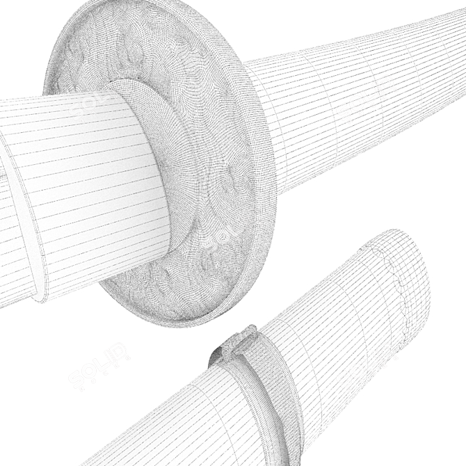 Golden Wall-Mounted Katana with Sheath 3D model image 4