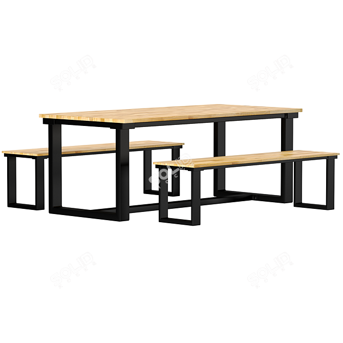 Industrial Oak and Steel Dining Table for 8 - Hiba 3D model image 2
