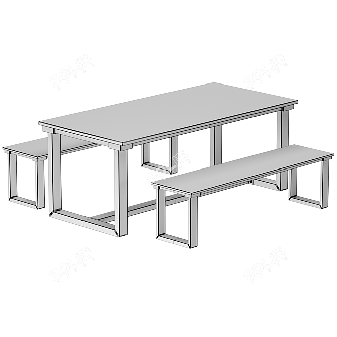 Industrial Oak and Steel Dining Table for 8 - Hiba 3D model image 4