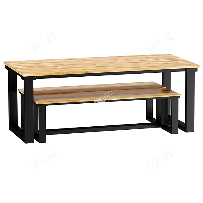 Industrial Oak and Steel Dining Table for 8 - Hiba 3D model image 5