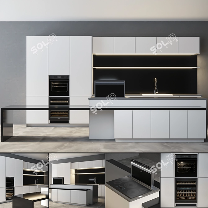 Modern High Gloss Kitchen Set 3D model image 2