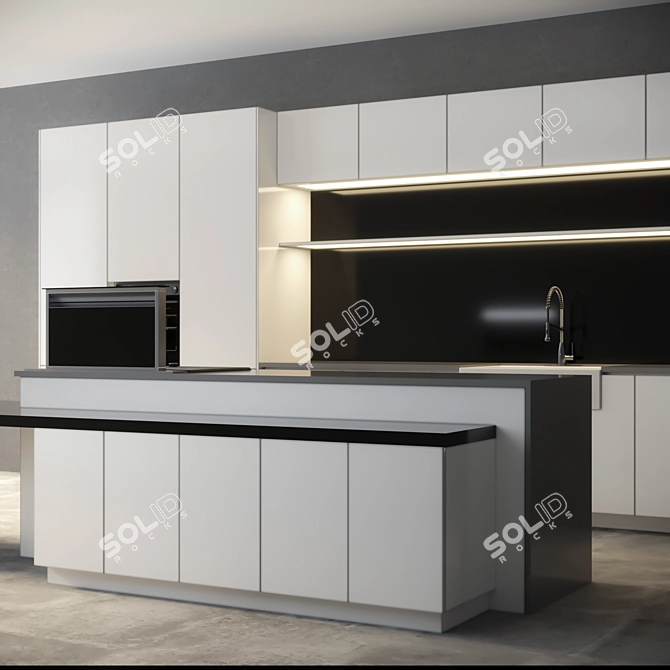 Modern High Gloss Kitchen Set 3D model image 4