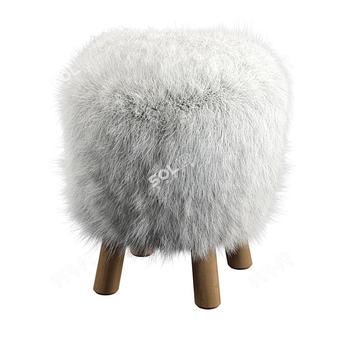 Luxury Mongolian Fur Stool 3D model image 1