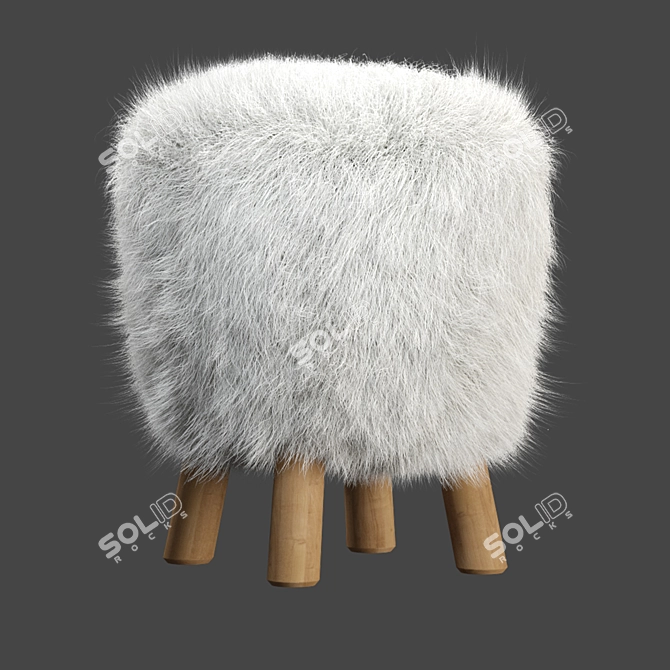 Luxury Mongolian Fur Stool 3D model image 2