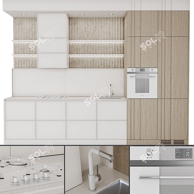 Modern Kitchen Set with Island 3D model image 1