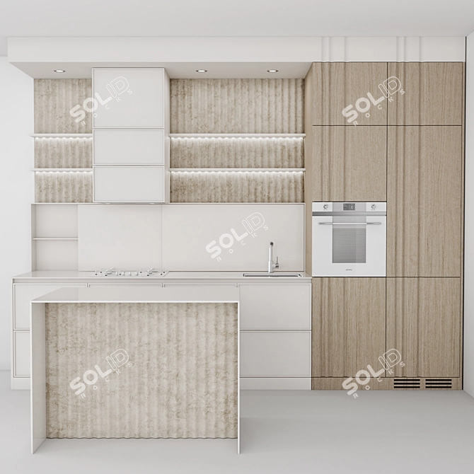 Modern Kitchen Set with Island 3D model image 2