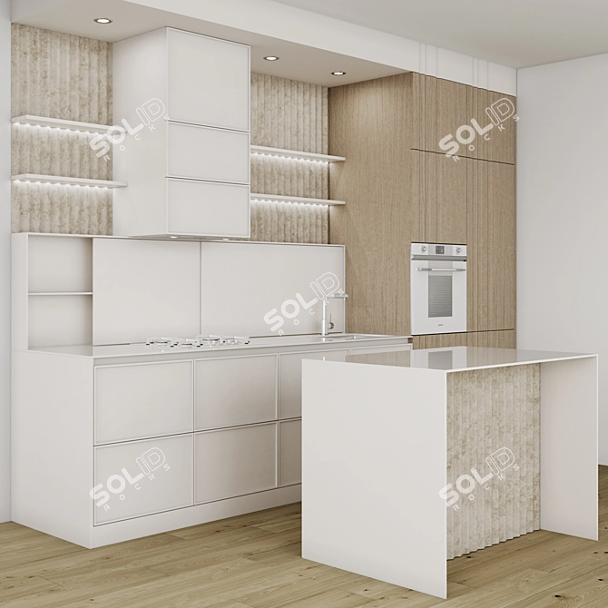 Modern Kitchen Set with Island 3D model image 3