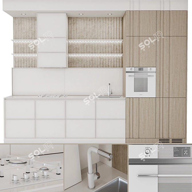 Modern Kitchen Set with Island 3D model image 8