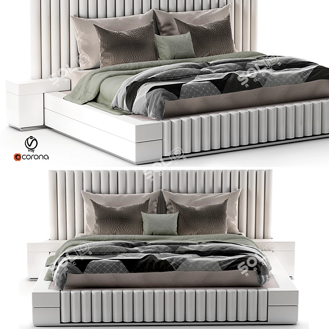 Contemporary White Bed Set 34 3D model image 1