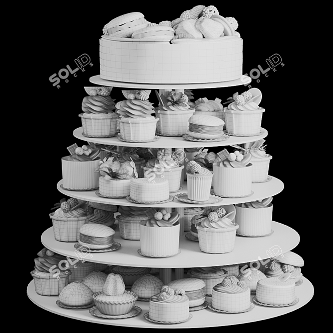 Wedding Dessert Set: Chocolate Cake Cupcake Pie Muffin Macarons 3D model image 2