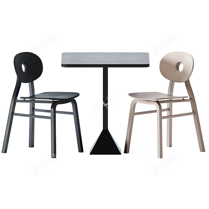 Minimalist Square Table & Elipse Chair 3D model image 2