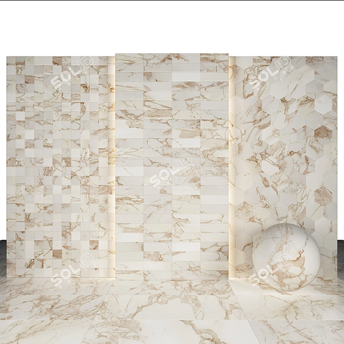 Silky Calacatta Marble: Elegant, Glossy Slabs & Tiles 3D model image 3